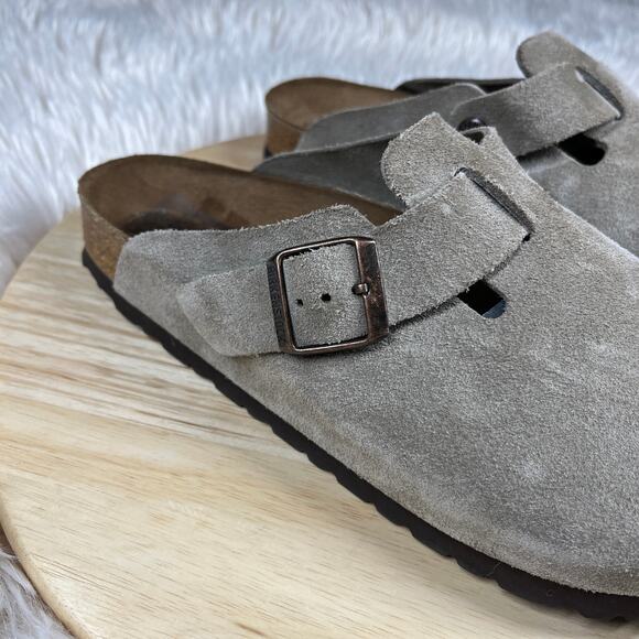 Birkenstock Boston Clogs Womens Size 41 (L10 M8) Taupe Suede Leather Slip On - Picture 8 of 11